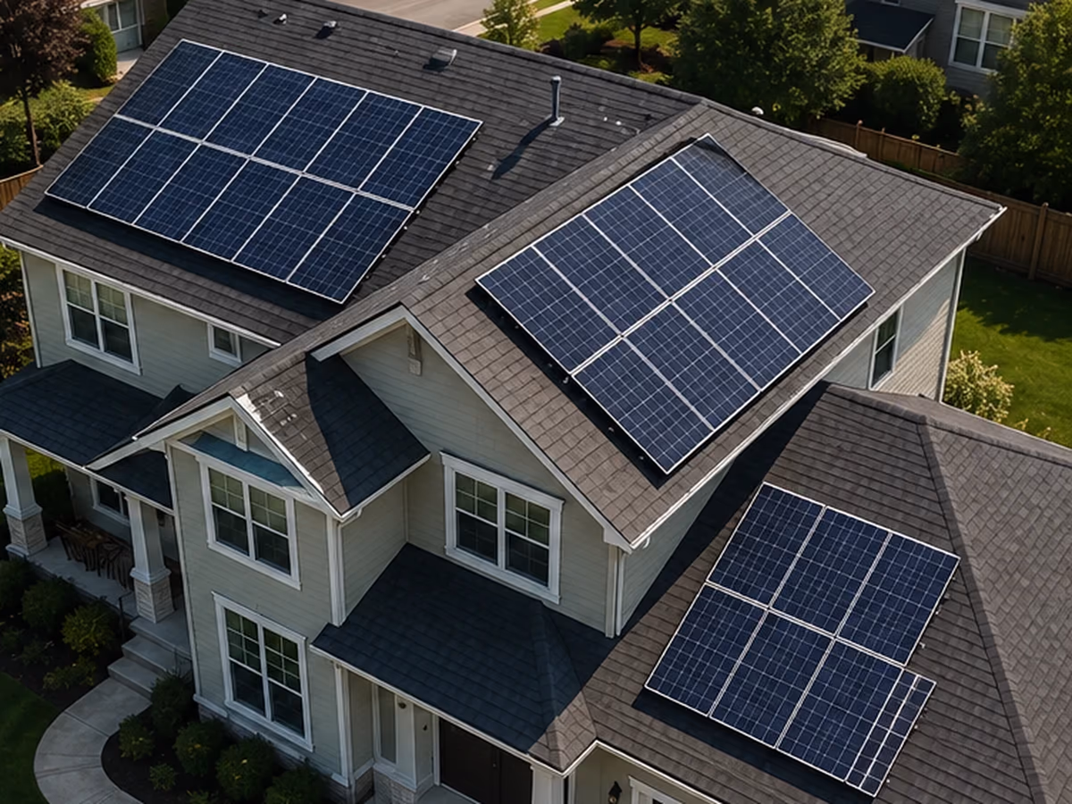 Residential rooftop solar layout illustrating how available roof space affects panel sizing.